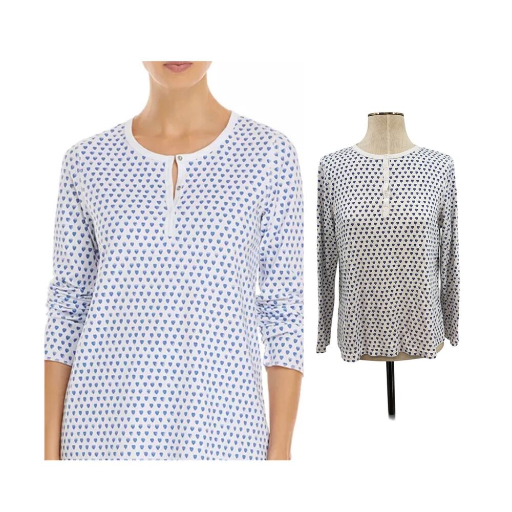 Roller Rabbit Blue Heart Pajama Top Pima Cotton Henley Sleep Shirt Size Small